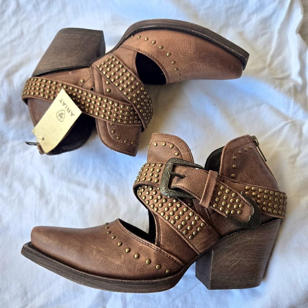 Ariat Dixon Rock N Roll Women's Leather Studded Booties Weathered Brown Size 6 - Picture 5 of 8
